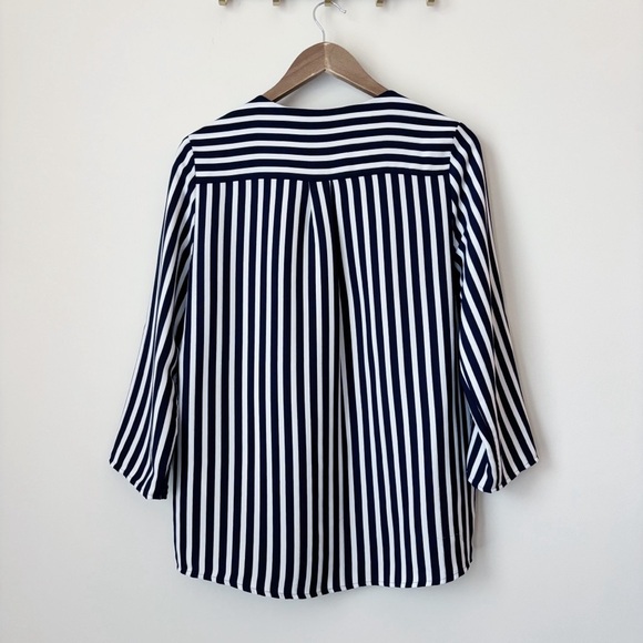 Joseph Ribkoff Striped Shirt 8 Button Down Navy Blue White - Picture 5 of 8